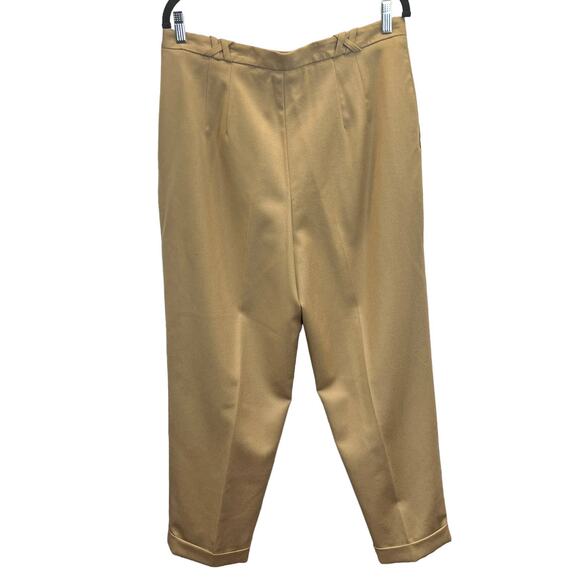 Talbots Petite Wool Pants Tan Size 16 Cuffed Hem Flat Front Belted Pockets Lined - Picture 5 of 12